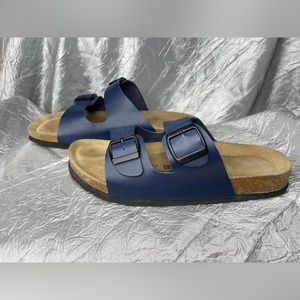 Cushionaire ‘Lane’ navy blue slip on classic cork sandals with leather insole